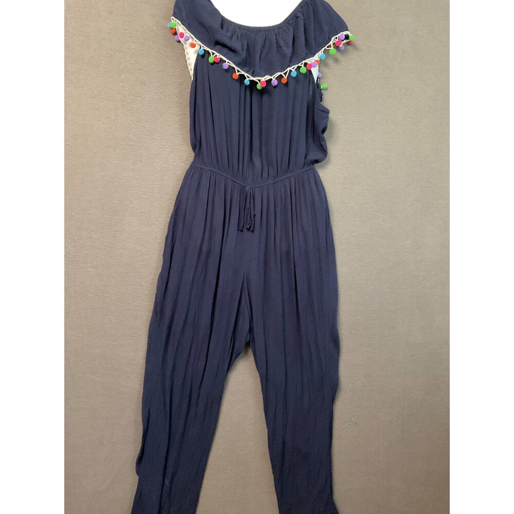 Toxik 3 1X Navy Wide Leg Jumpsuit Off Shoulder Bohemian Festival Style Stretch